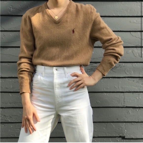 Polo Ralph Lauren super soft 100% lambs wool neutral toned v-neck sweater Size S - Picture 3 of 12